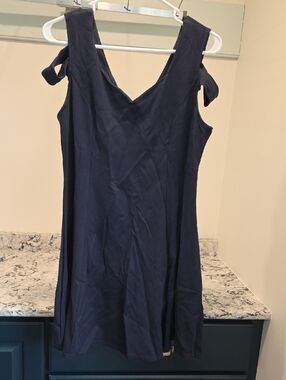 Classic Navy V-Neck Tie-Shoulder Mini Dress